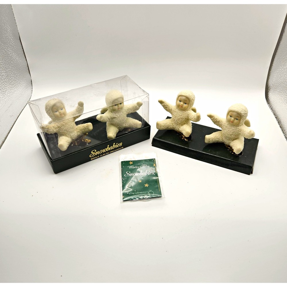 Department 56 Snowbabies Winter Tales Ceramic Clip-On Ornaments Set of 4 Vintage